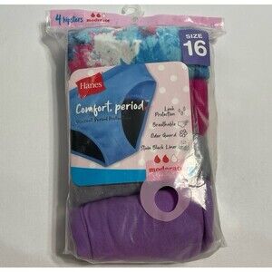 Hanes Comfort Period Panties Size Girls 16 Set of 4 New In Package
